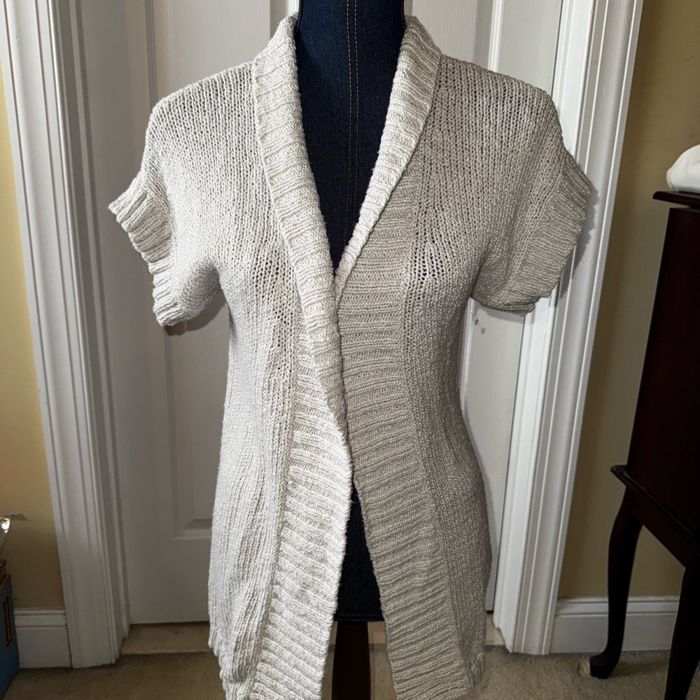 Theory Women's Gray Short Sleeve Cardigan Sweater 100% Cotton Sz P